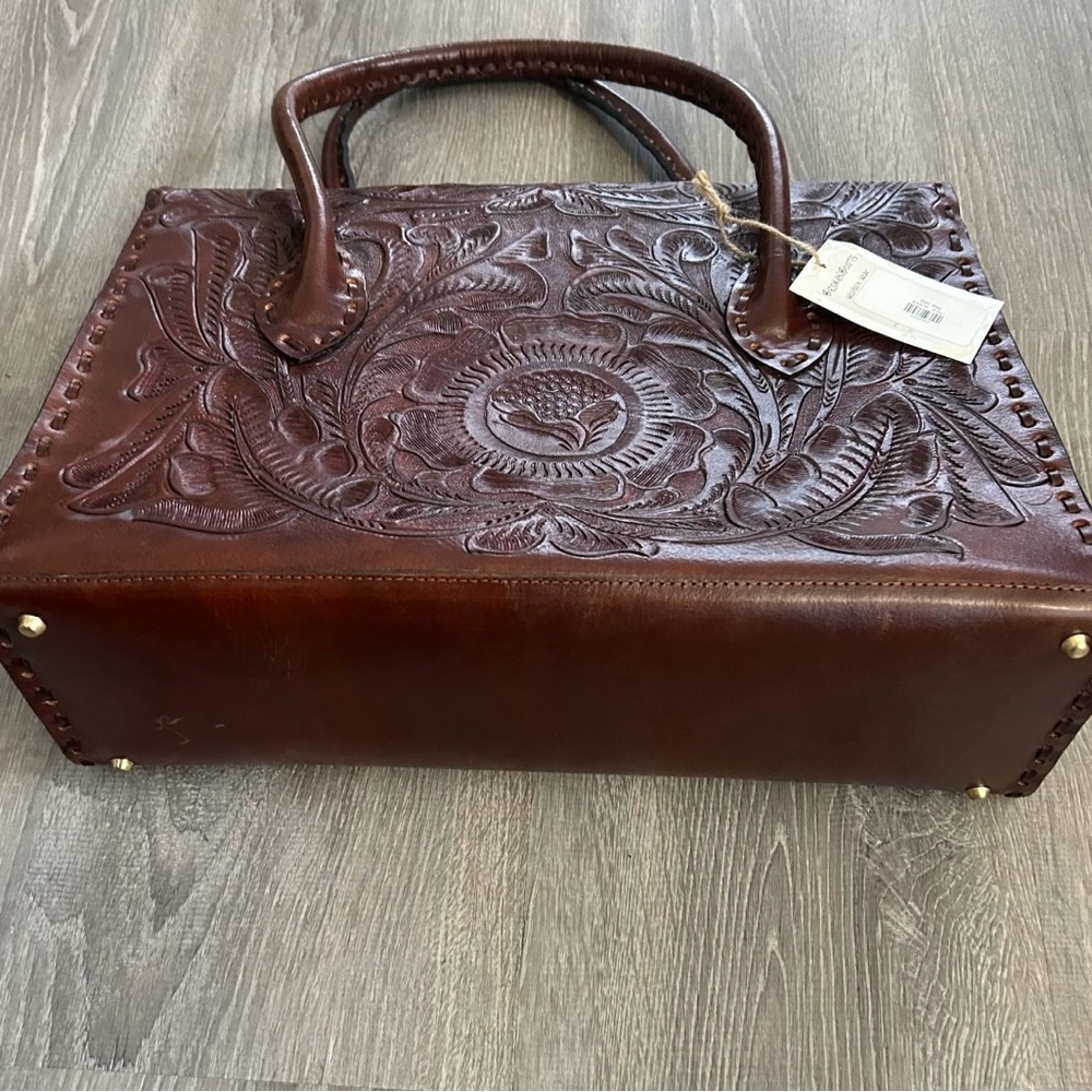 Large Top Handle Messenger Satchel Handtooled Leather Bag - Picture 9 of 12